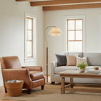 Hands Garner Floor Lamp Modern Wood & Linen Arc Reading Lamp