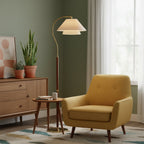 Hands Garner Floor Lamp Modern Wood & Linen Arc Reading Lamp