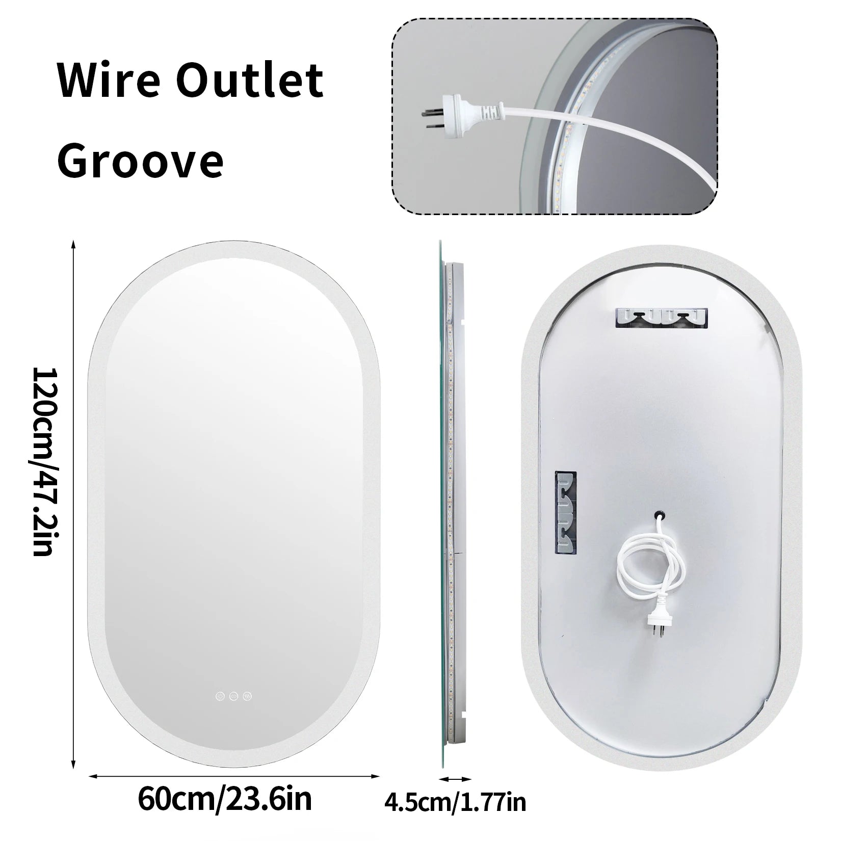 Oval LED Backlit Bathroom Mirror with Anti-Fog and Wall Mount