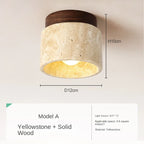 Japanese Style LED Ceiling Light Stone Wood Round Surface Mount