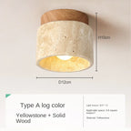 Japanese Style LED Ceiling Light Stone Wood Round Surface Mount