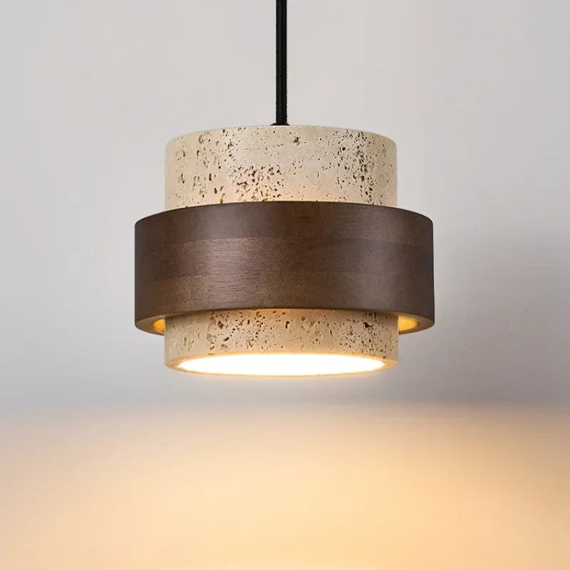 Walnut Wood Stone LED Pendant Lamp for Bedroom Bar and Restaurant