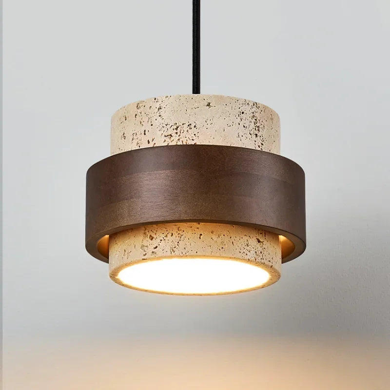 Walnut Wood Stone LED Pendant Lamp for Bedroom Bar and Restaurant