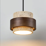 LED-Pendelleuchte aus Nussbaumholz mit Steinoptik