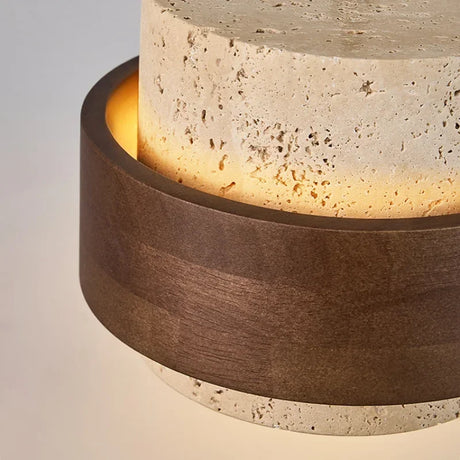 LED-Pendelleuchte aus Nussbaumholz mit Steinoptik