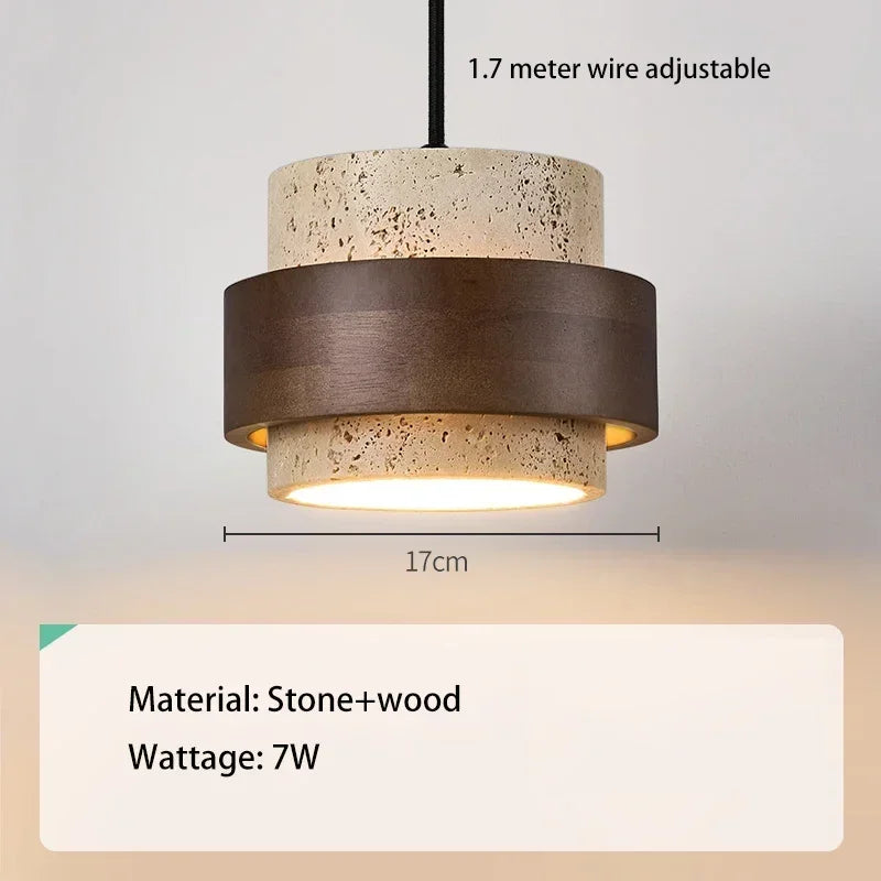 Walnut Wood Stone LED Pendant Lamp for Bedroom Bar and Restaurant