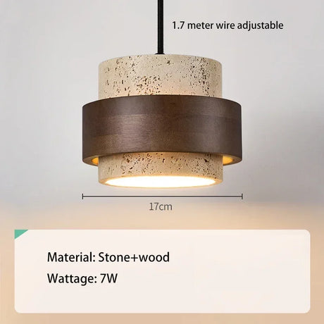 LED-Pendelleuchte aus Nussbaumholz mit Steinoptik