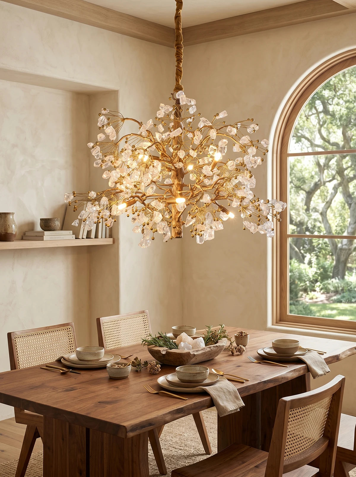 Lorna Collection | Modern Chandelier Light with Glass & Antique Brass Finish | Elegant Dining Room Lighting for a Warm Atmosphere