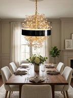 Lorna Collection | Modern Chandelier Light with Glass & Antique Brass Finish | Elegant Dining Room Lighting for a Warm Atmosphere