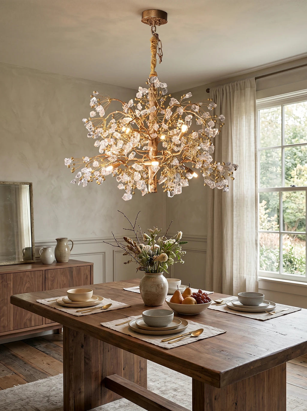 Lorna Collection | Modern Chandelier Light with Glass & Antique Brass Finish | Elegant Dining Room Lighting for a Warm Atmosphere
