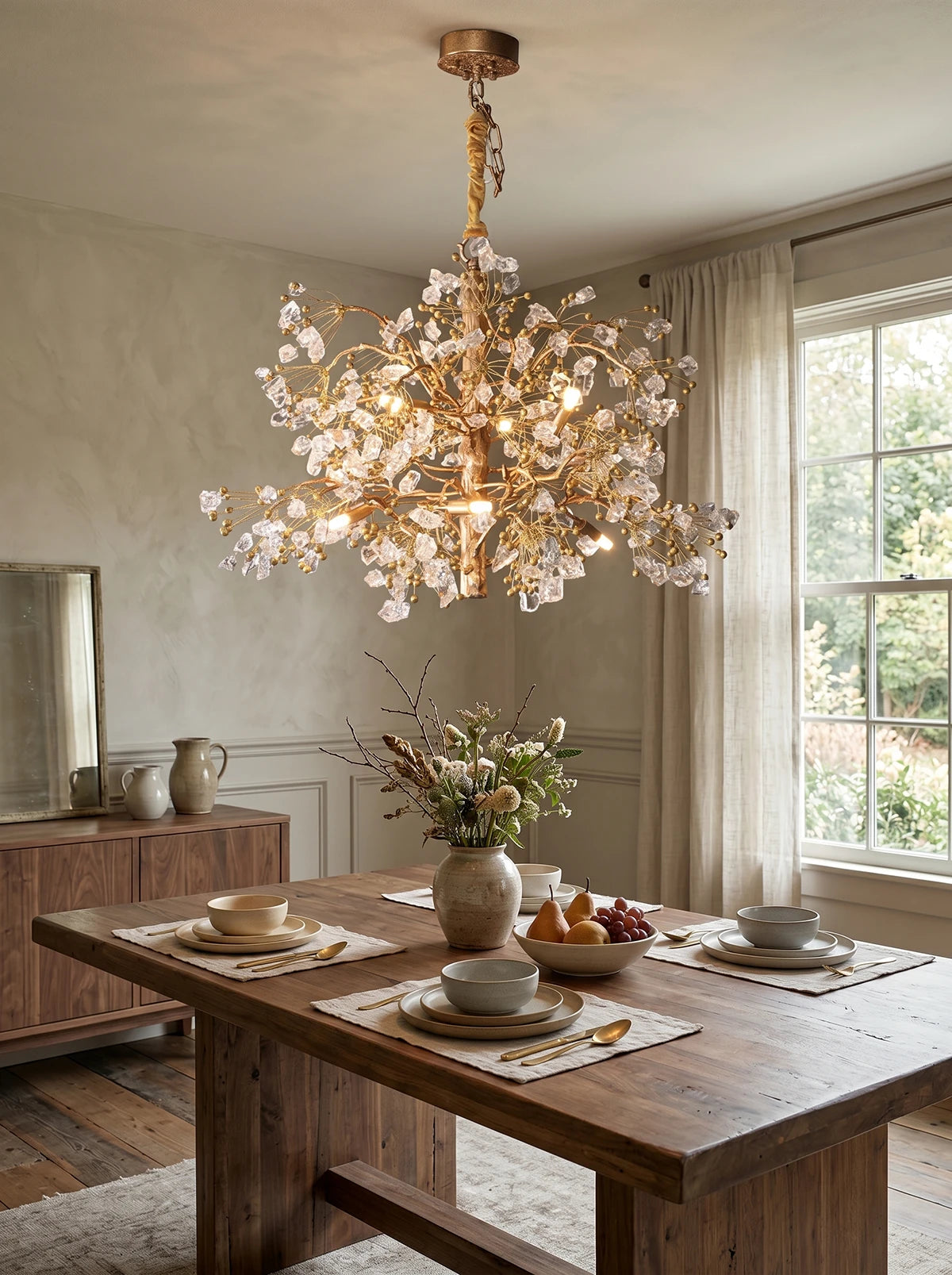 Lorna Collection | Modern Chandelier Light with Glass & Antique Brass Finish | Elegant Dining Room Lighting for a Warm Atmosphere