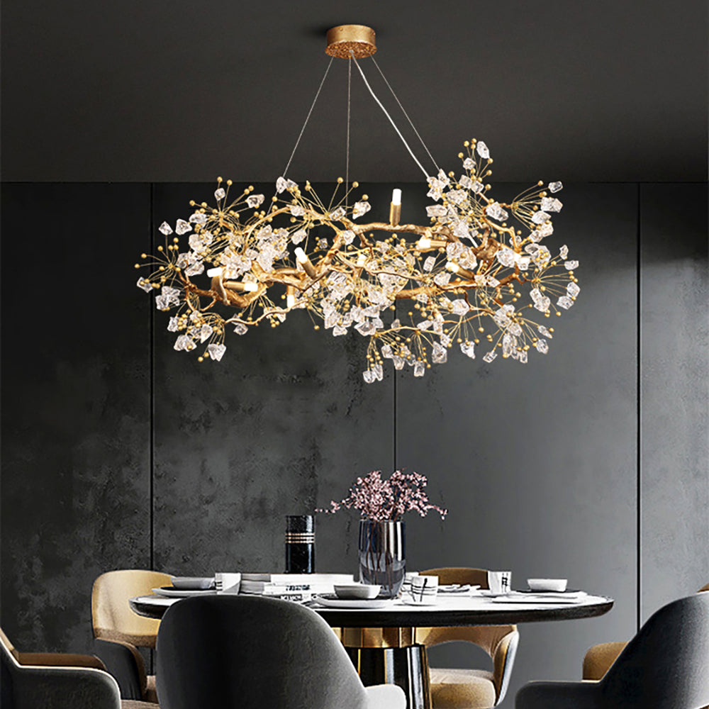 Lorna Collection | Modern Chandelier Light with Glass & Antique Brass Finish | Elegant Dining Room Lighting for a Warm Atmosphere