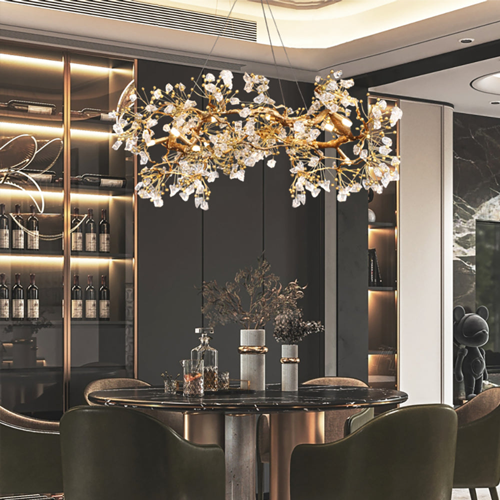 Lorna Collection | Modern Chandelier Light with Glass & Antique Brass Finish | Elegant Dining Room Lighting for a Warm Atmosphere