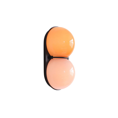 Matteo twin-globe wall sconce — orange and pink glass on copper, studio white
