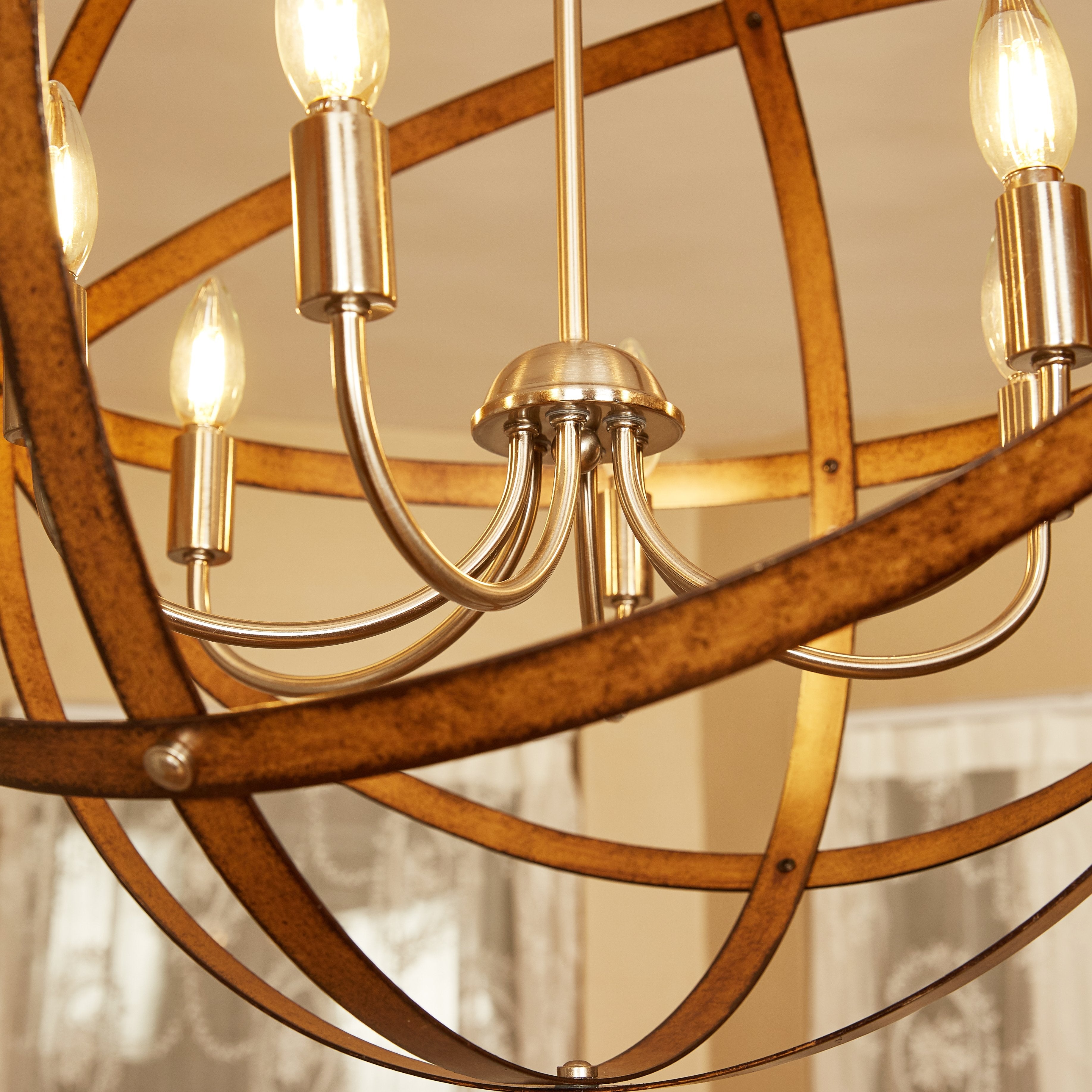 Maya 6-Light Barnwood and Brushed Nickel Pendant Lighting Fixture