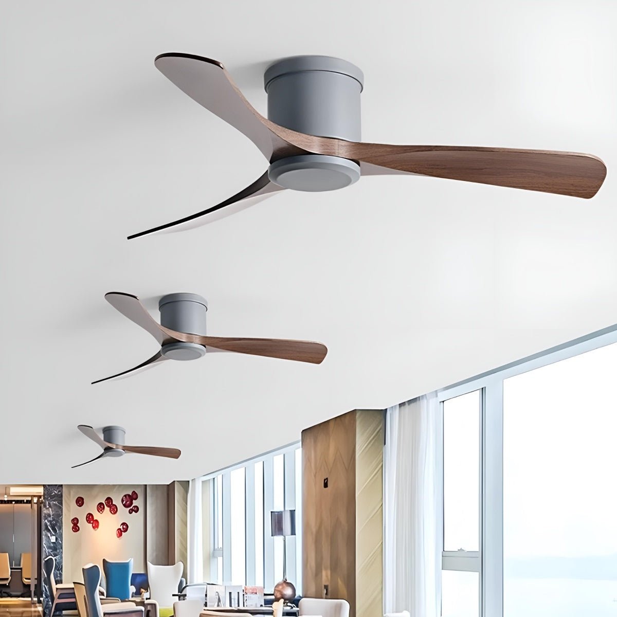 Modern 3-Blade Wood Ceiling Fan with 6-Speed DC Motor