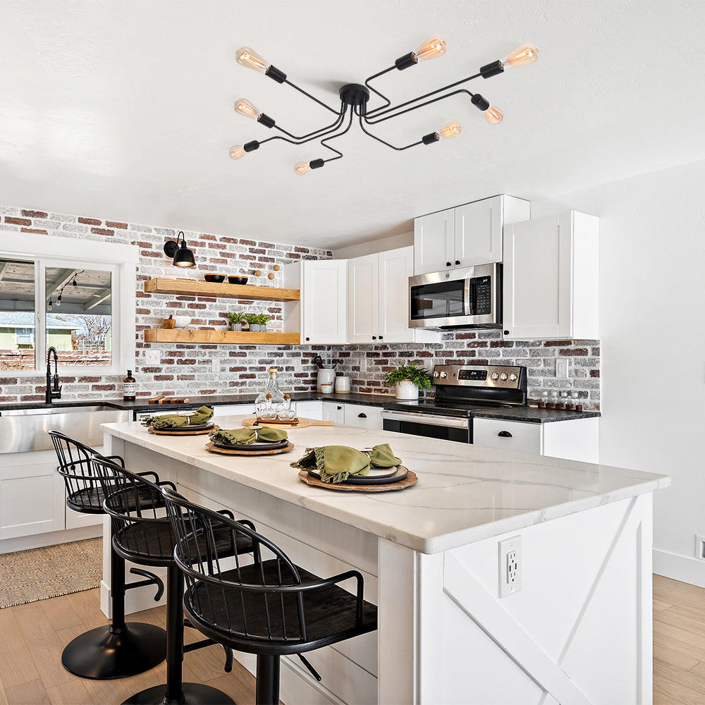 Modern 8-Light Flush Mount Ceiling Light with Industrial Design | Striking Ambiance for Contemporary Spaces