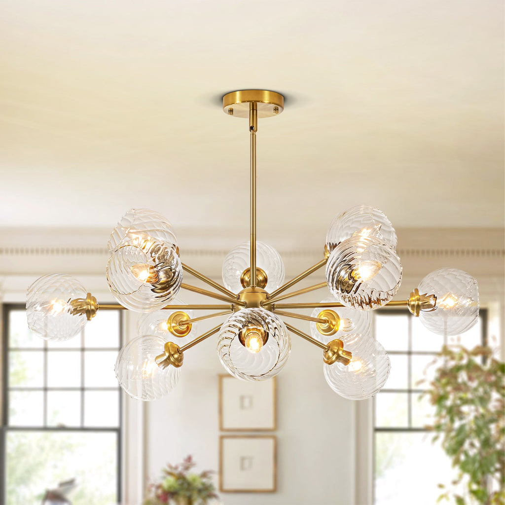Modern Globe Sputnik Chandelier Light with 12 Dimmable Bulbs | Adjustable Height Design for Stunning Dining Room Illumination