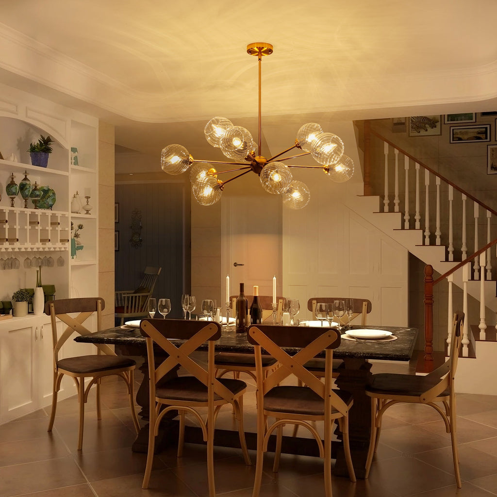 Modern Globe Sputnik Chandelier Light with 12 Dimmable Bulbs | Adjustable Height Design for Stunning Dining Room Illumination