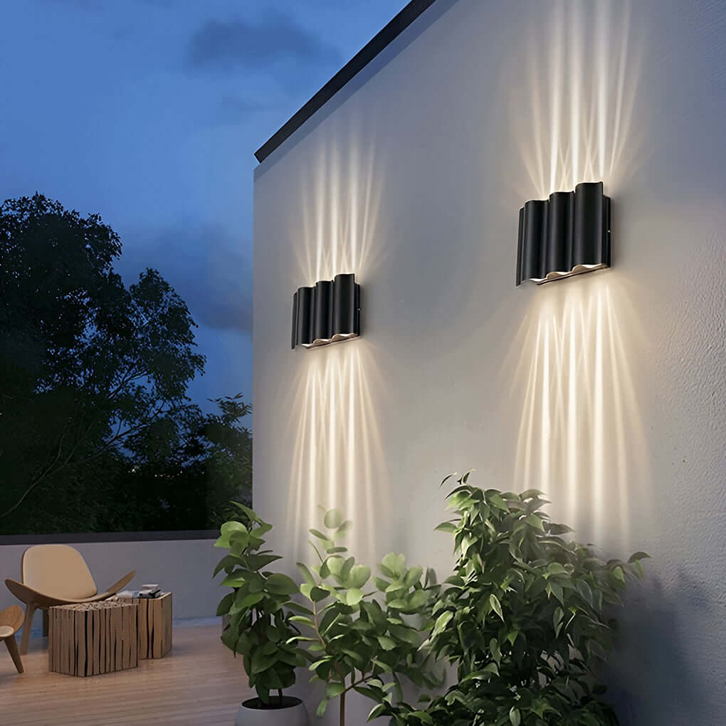 Modern LED Wall Light | Wavy Aluminum Design with Up-Down Projection | Stylish Outdoor Sconce for Enhanced Ambiance