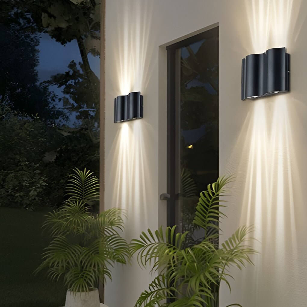 Modern LED Wall Light | Wavy Aluminum Design with Up-Down Projection | Stylish Outdoor Sconce for Enhanced Ambiance