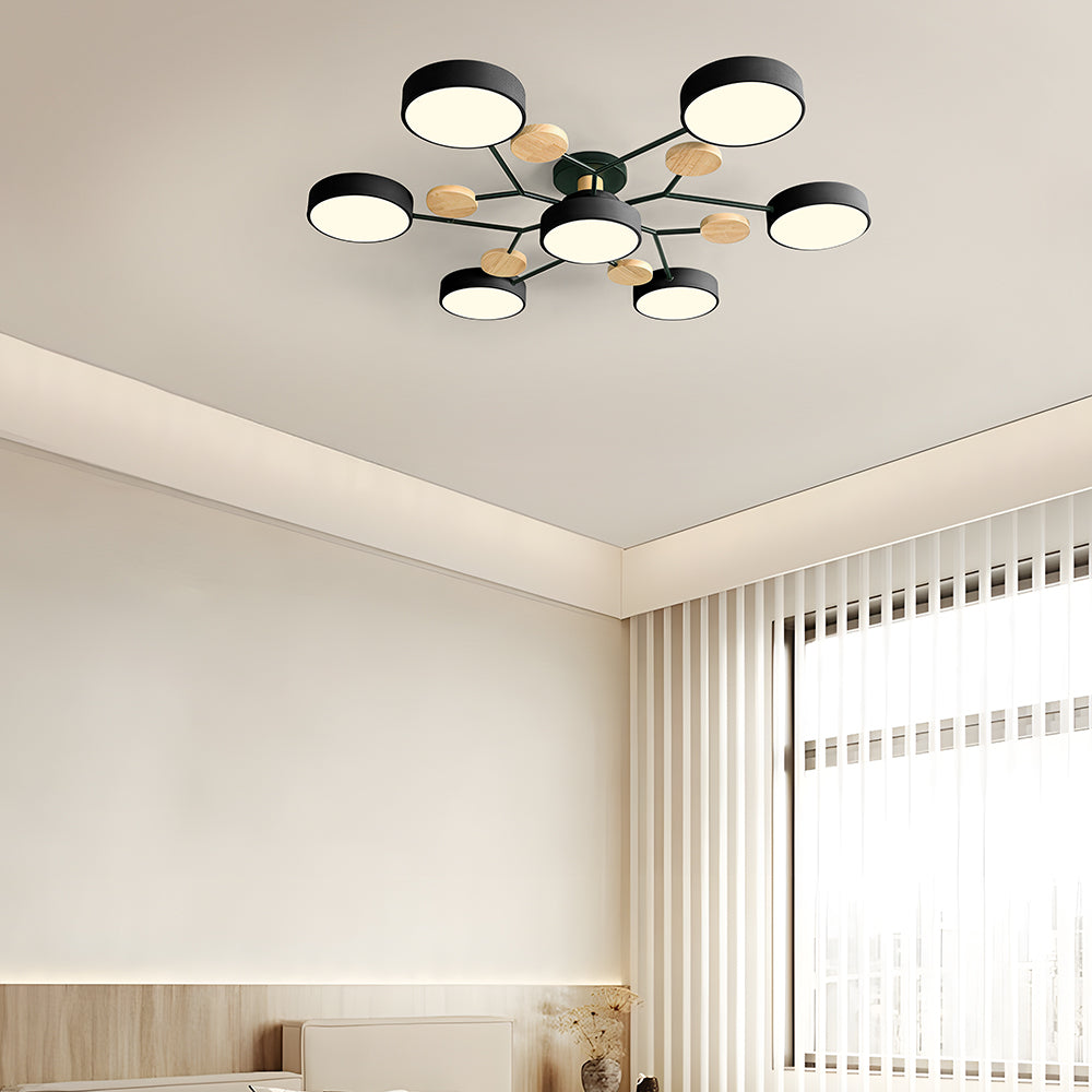 Multi Arm LED Ceiling Light with Circular Shades for Modern Spaces