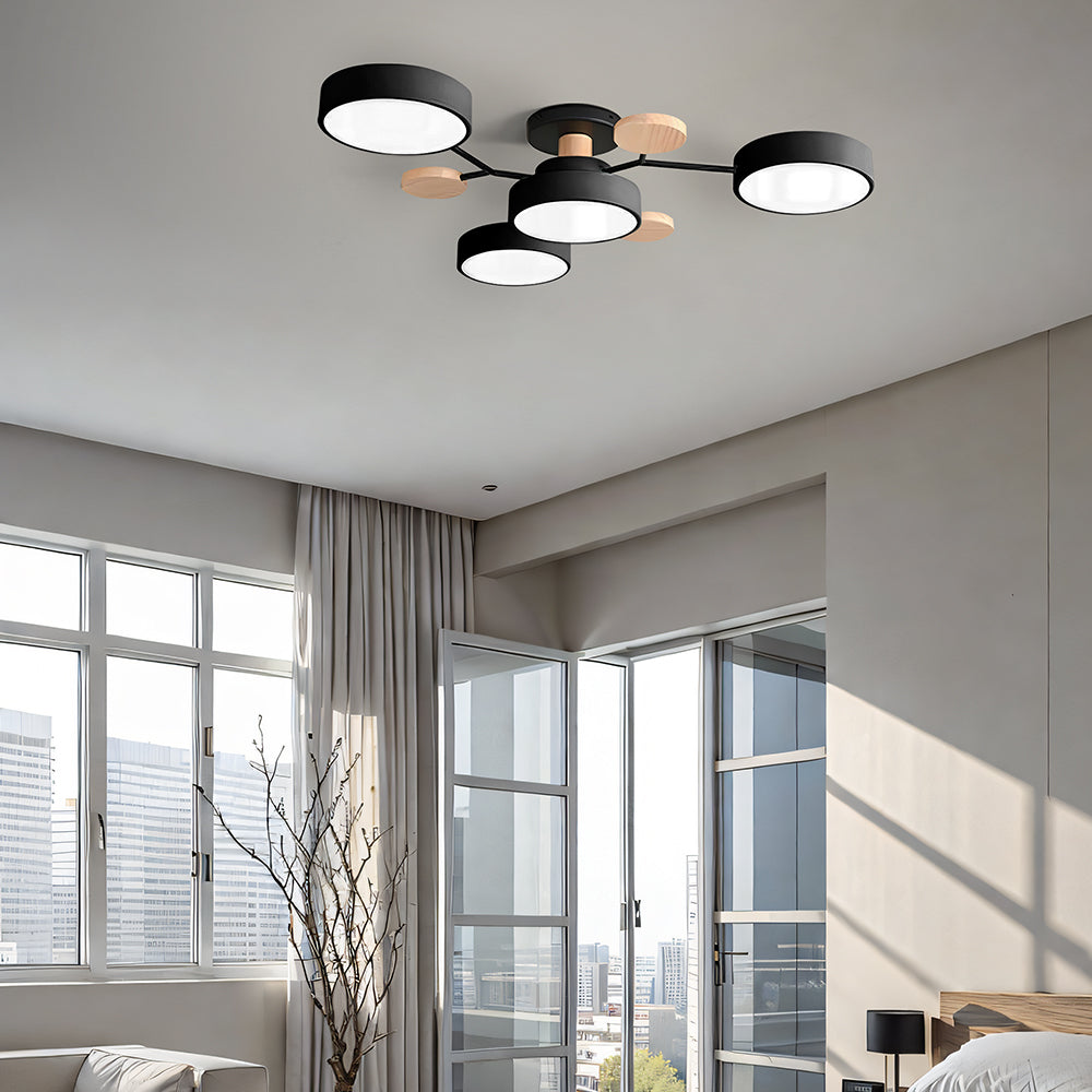 Multi Arm LED Ceiling Light with Circular Shades for Modern Spaces