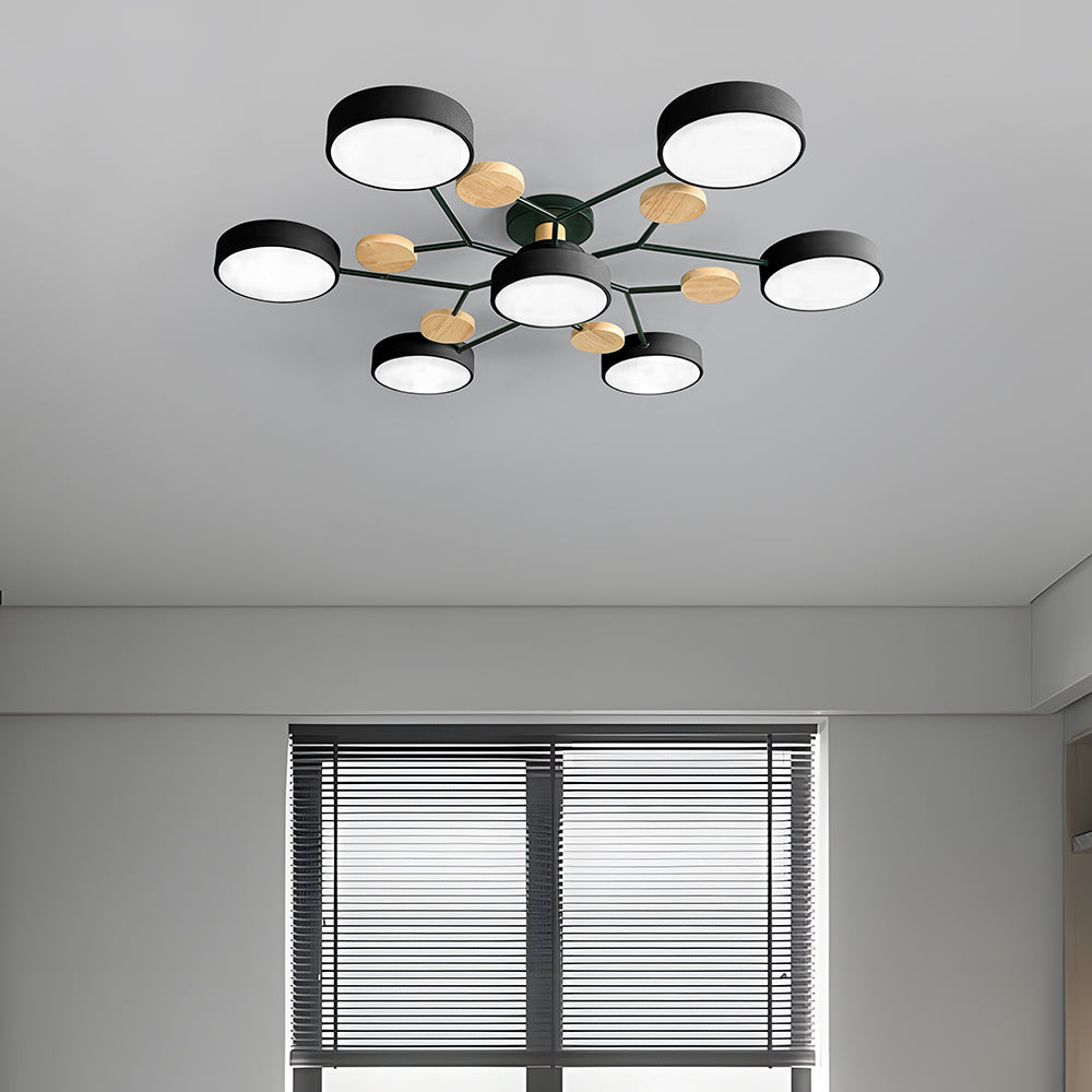 Multi Arm LED Ceiling Light with Circular Shades for Modern Spaces