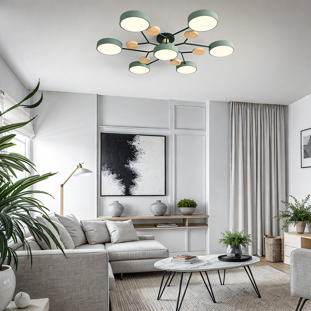 Multi Arm LED Ceiling Light with Circular Shades for Modern Spaces