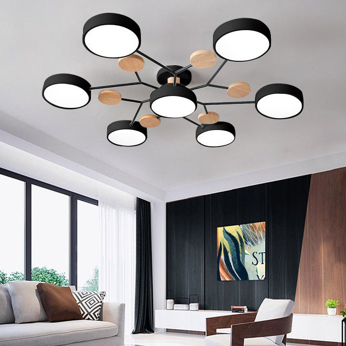 Multi Arm LED Ceiling Light with Circular Shades for Modern Spaces