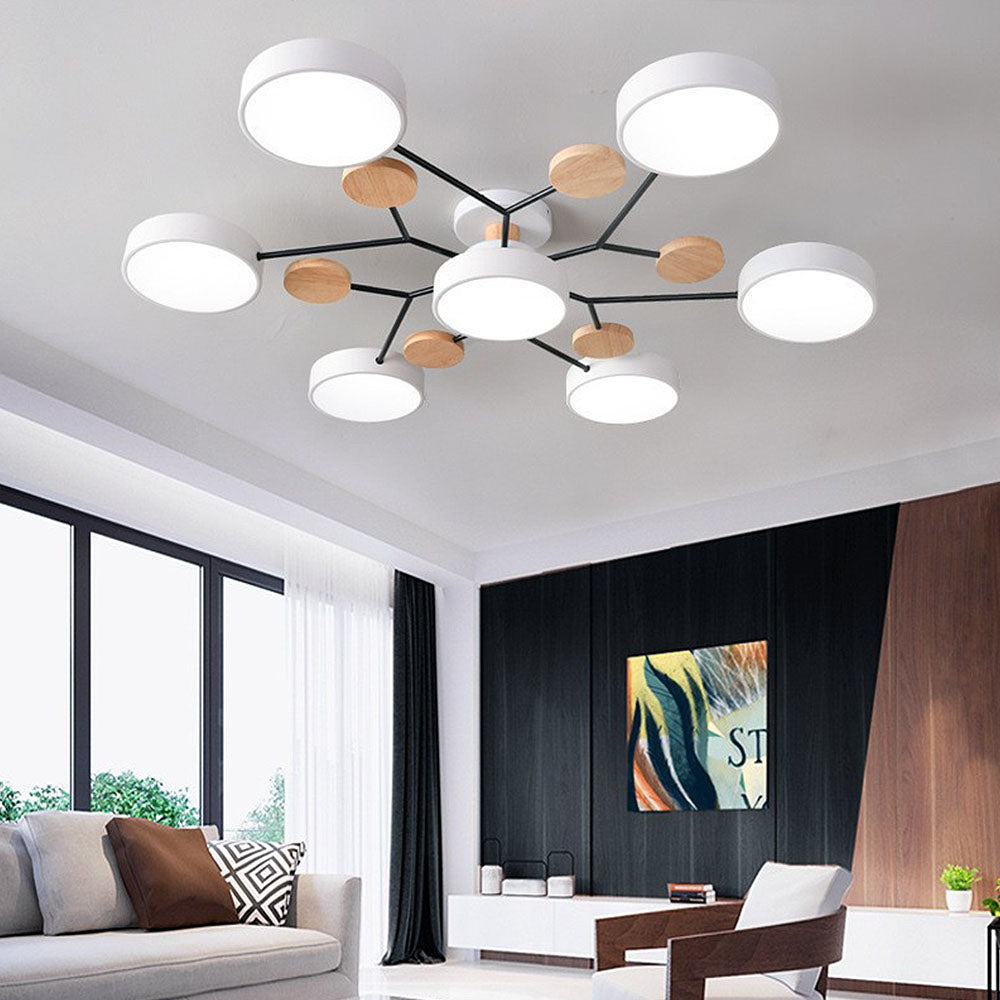 Multi Arm LED Ceiling Light with Circular Shades for Modern Spaces