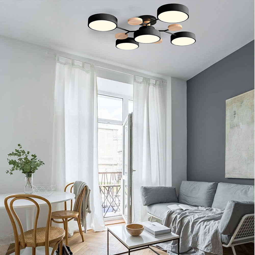 Multi Arm LED Ceiling Light with Circular Shades for Modern Spaces