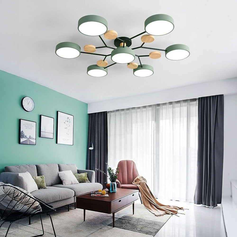 Multi Arm LED Ceiling Light with Circular Shades for Modern Spaces