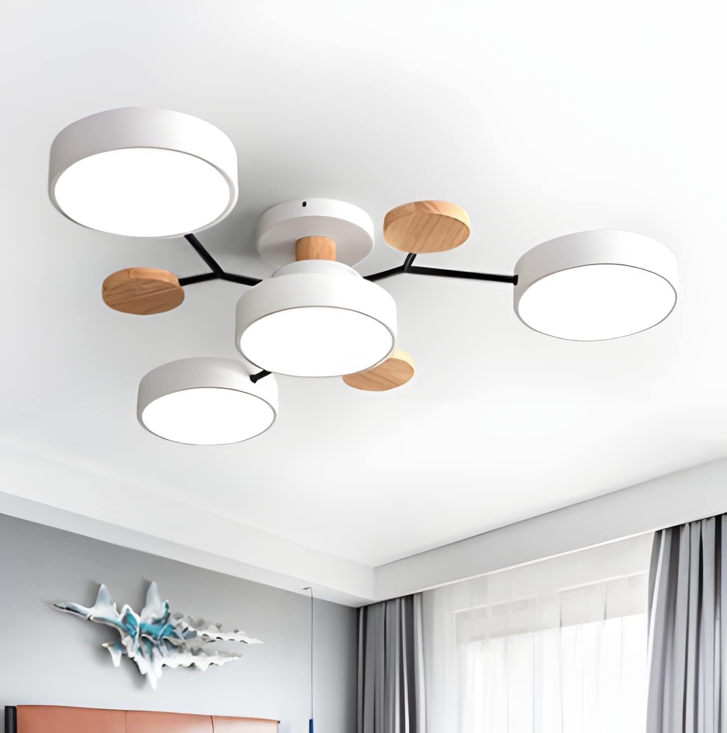 Multi Arm LED Ceiling Light with Circular Shades for Modern Spaces