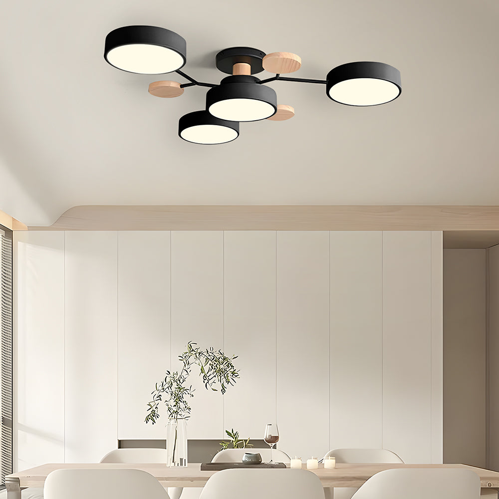 Multi Arm LED Ceiling Light with Circular Shades for Modern Spaces