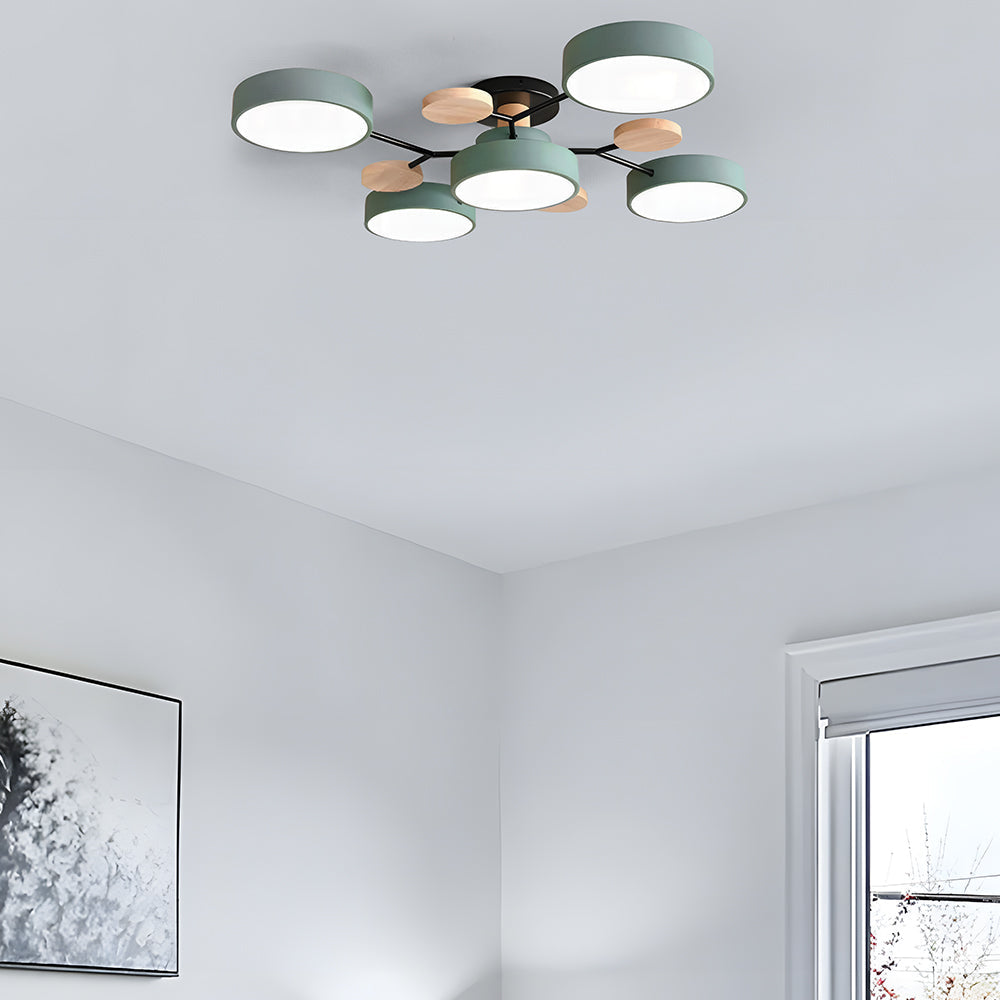 Multi Arm LED Ceiling Light with Circular Shades for Modern Spaces