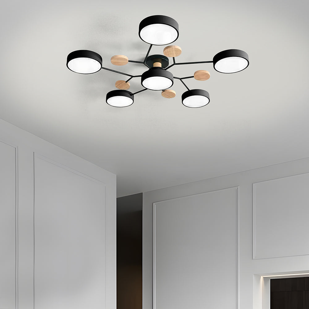 Multi Arm LED Ceiling Light with Circular Shades for Modern Spaces