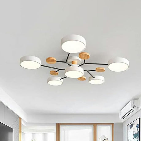 LED-Deckenleuchte mit mehreren Armen und runden Schirmen