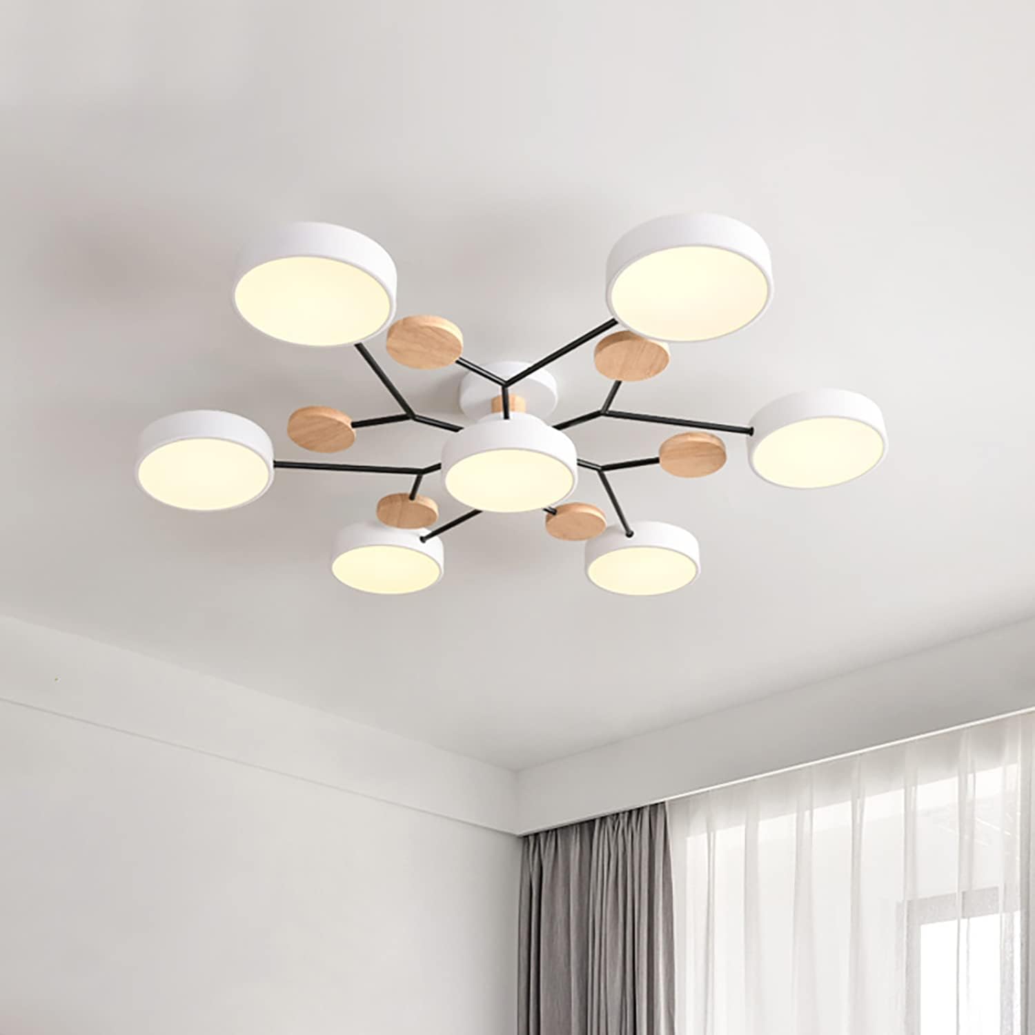 Multi Arm LED Ceiling Light with Circular Shades for Modern Spaces