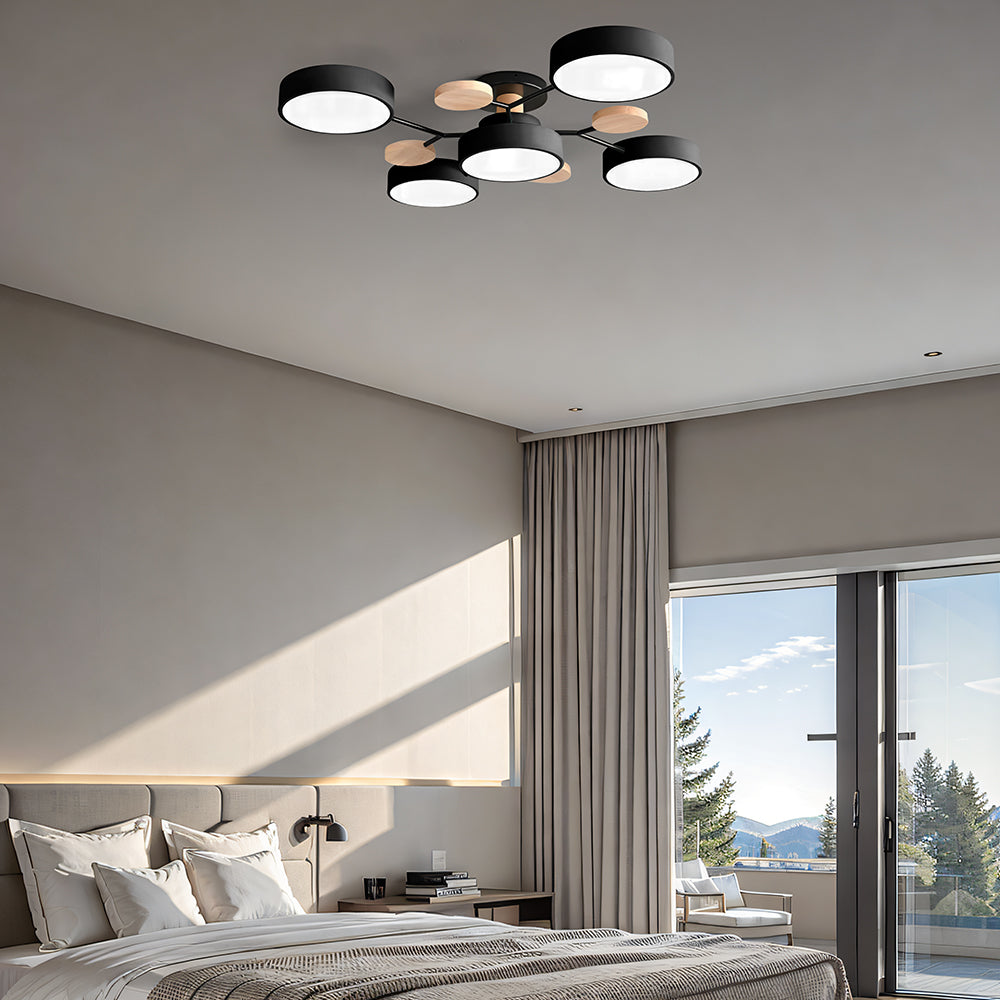 Multi Arm LED Ceiling Light with Circular Shades for Modern Spaces