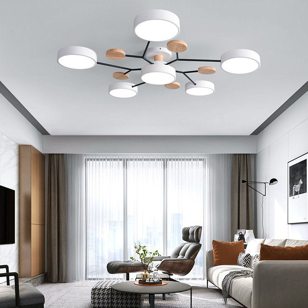 Multi Arm LED Ceiling Light with Circular Shades for Modern Spaces