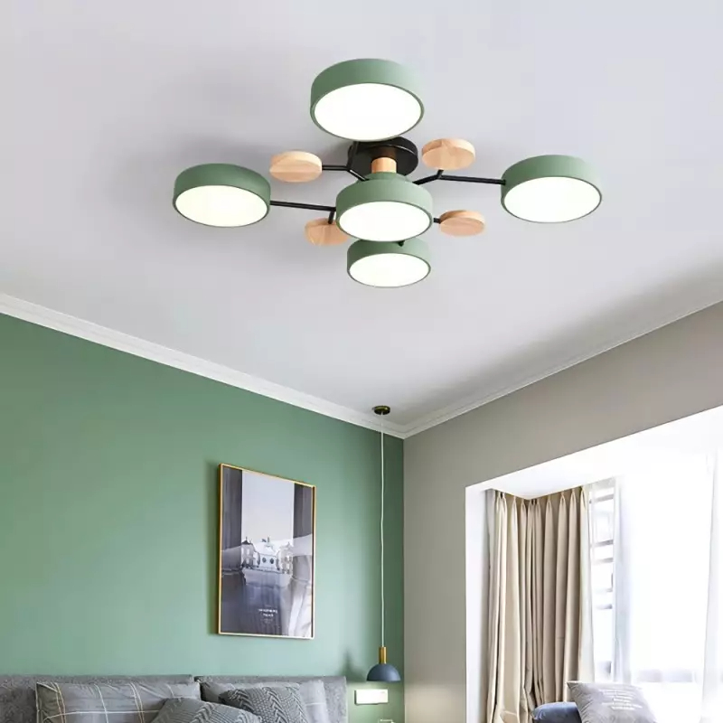 Multi Arm LED Ceiling Light with Circular Shades for Modern Spaces