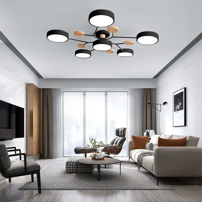 Multi Arm LED Ceiling Light with Circular Shades for Modern Spaces