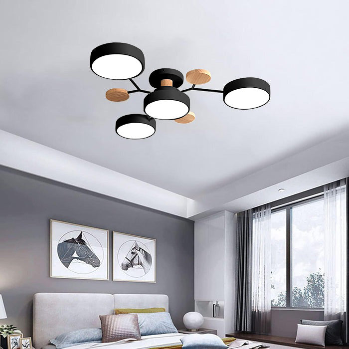 Multi Arm LED Ceiling Light with Circular Shades for Modern Spaces