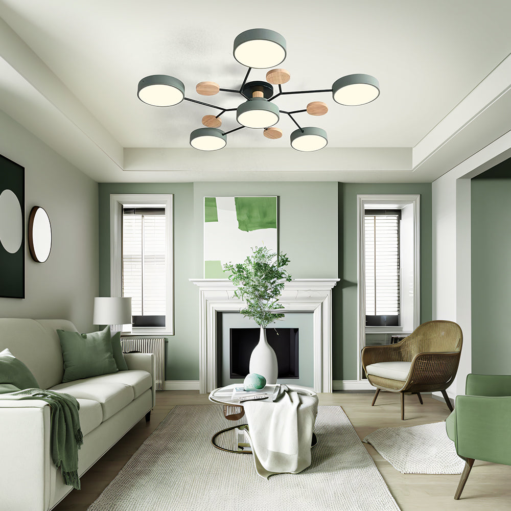 Multi Arm LED Ceiling Light with Circular Shades for Modern Spaces
