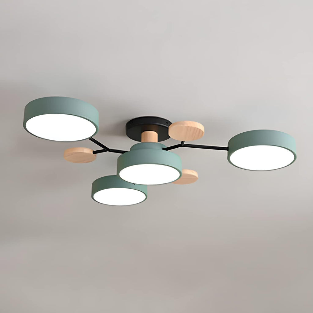 Multi Arm LED Ceiling Light with Circular Shades for Modern Spaces