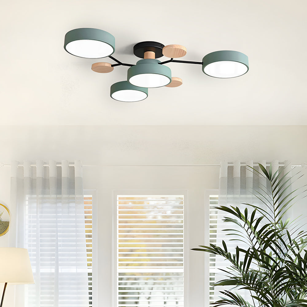 Multi Arm LED Ceiling Light with Circular Shades for Modern Spaces