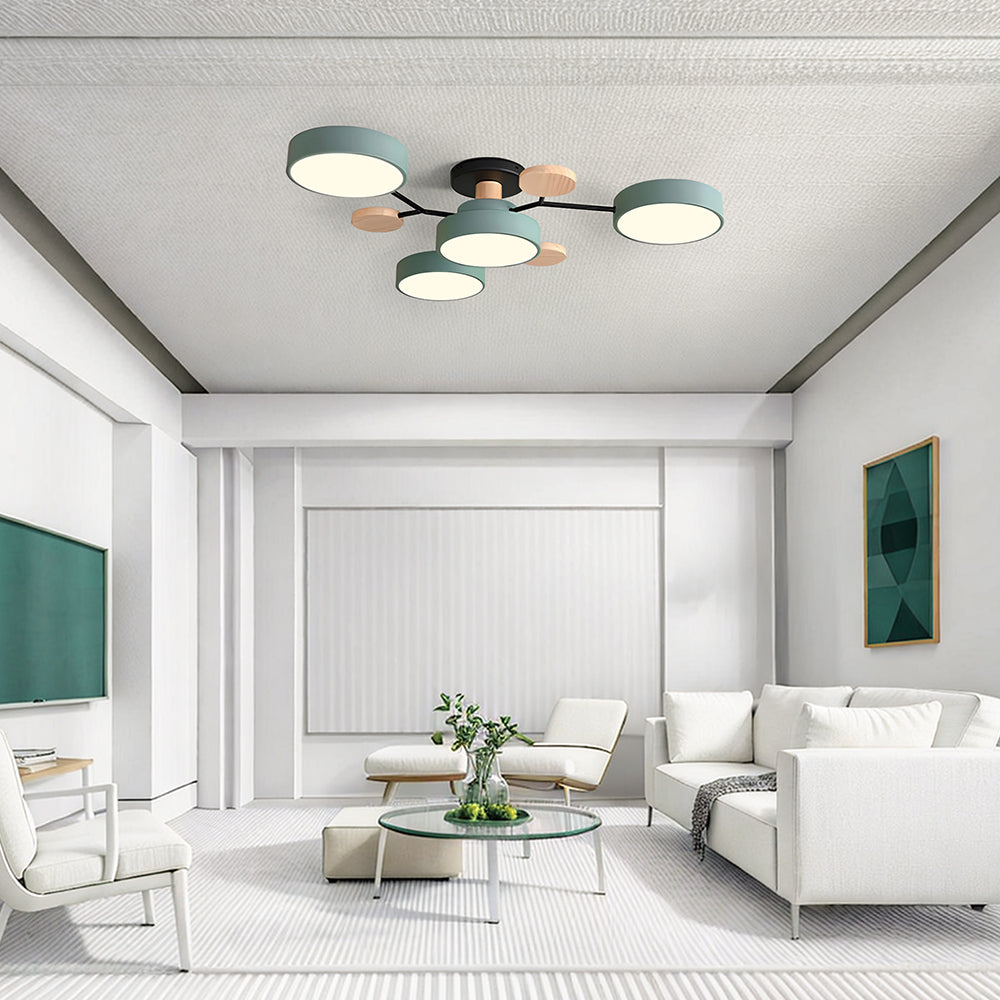 Multi Arm LED Ceiling Light with Circular Shades for Modern Spaces