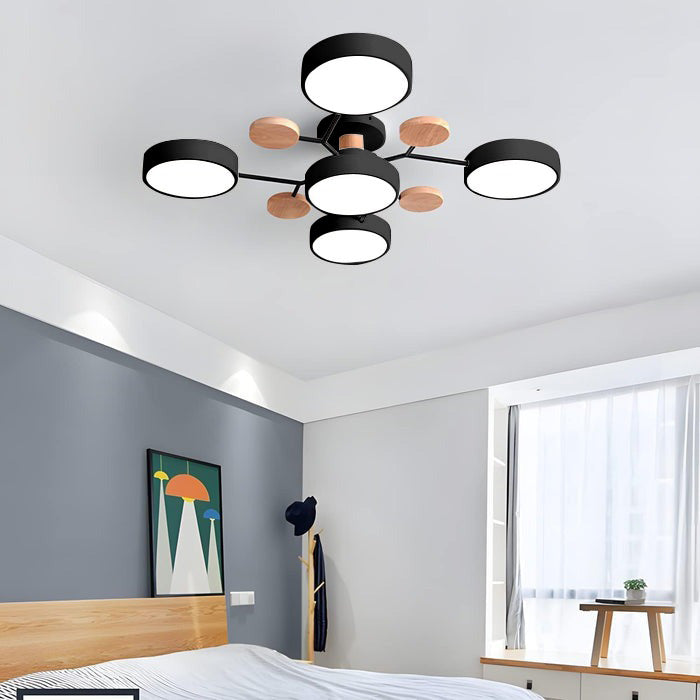Multi Arm LED Ceiling Light with Circular Shades for Modern Spaces
