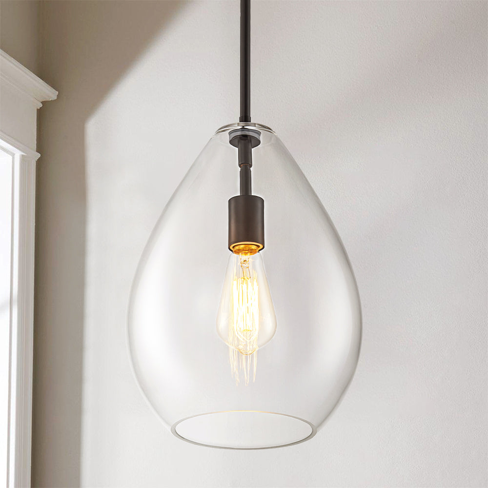 Modern Olive | Glass Pendant Light with Dimmable Shade | Adjustable Height for Kitchen Island Lighting